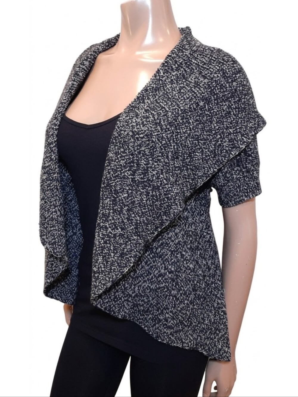 Vince Camuto Open Front Cardigan Sweater Short Sleeve Marled Knit Size XS